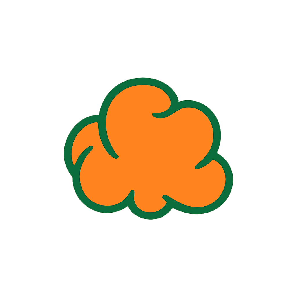 A stylized orange popcorn kernel icon with a dark green outline on a transparent background.